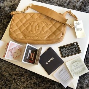 Authentic Chanel Caviar Beige CC logo vintage bag